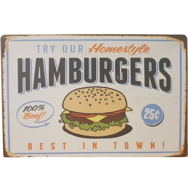 BBQ Wandbord Best Hamburgers in Town 30x20cm