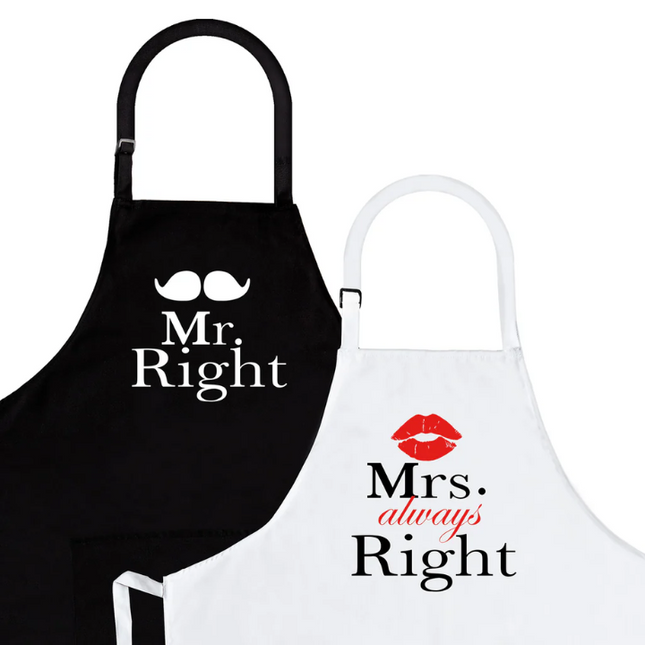 NomSum Mr. Right en Mrs. Always Right schort set 2 stuks