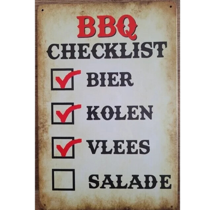 BBQ Wandbord Barbecue Checklist 30x20cm