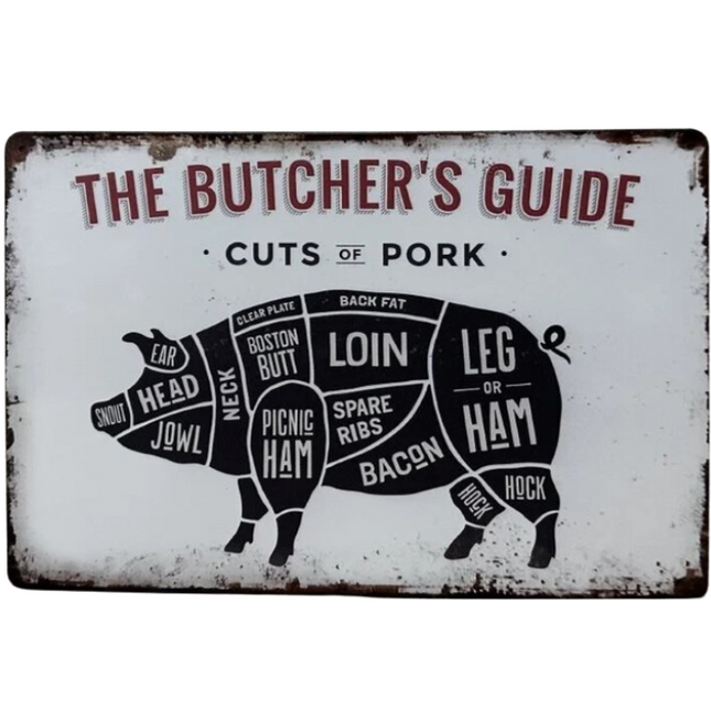 Wandbord Butchers Guide "Varken" 30x20cm