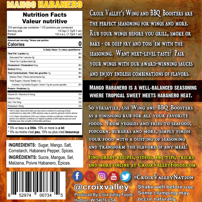Croix Valley Croix Valley Mango Habanero Wing & BBQ Booster 7 oz