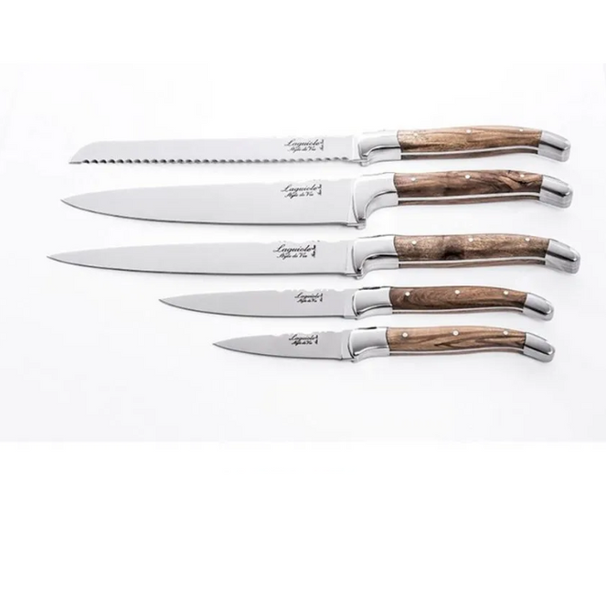 Laguiole Chef's Knife Set Olive Wood + Magnetic Knife Block