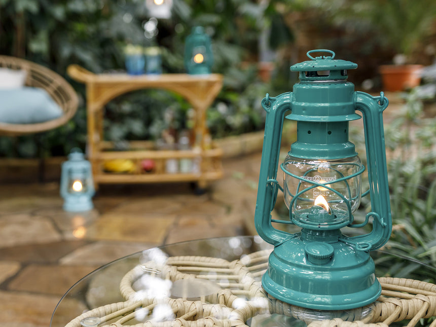 Original Feuerhand Storm Lantern Teal Blue