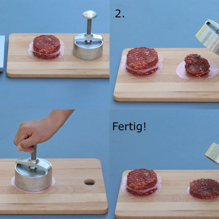 Hamburgerpresse aus Edelstahl mit strukturierter Klinge Ø 110 mm