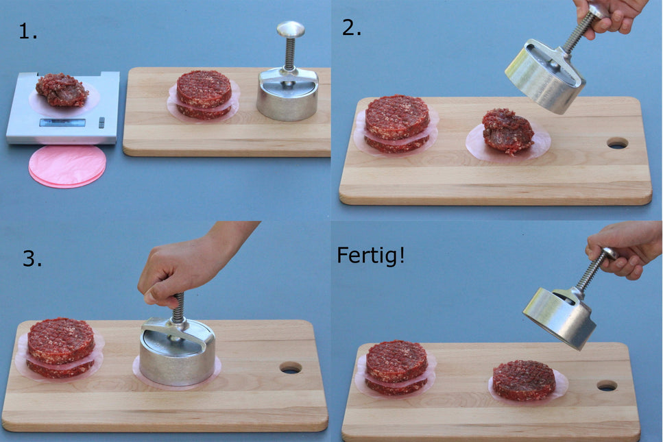 Hamburgerpresse aus Edelstahl mit strukturierter Klinge Ø 110 mm