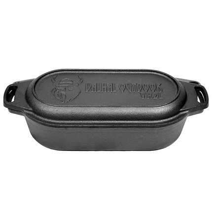 Valhal Outdoor Cast Iron Dutch Oven with Grill Lid Oval 2 liters 