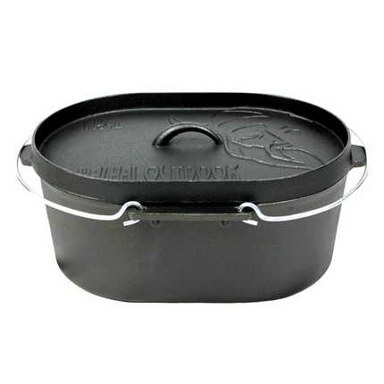 Valhal Outdoor Dutch Oven Ovaal 7.9 quarts  / 9 liter met Grillplaat zonder pootjes