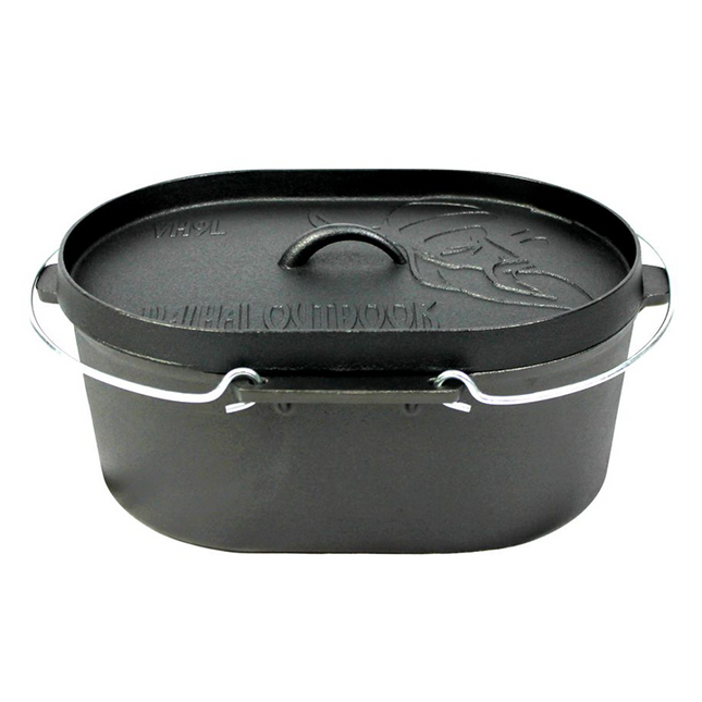 Valhal Outdoor Dutch Oven Oval 7,9 Quarts / 9 Liter mit Grillplatte ohne Beine