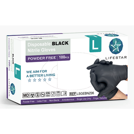 Lifestar Nitrile Gloves 100 pieces Large Black