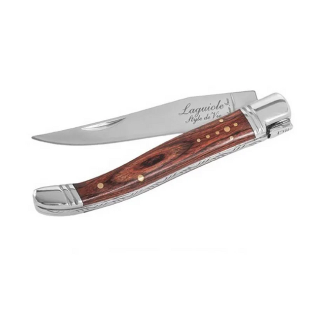 Laguiole Pocket Knife Rosewood + Sharpening Steel and Leather Case