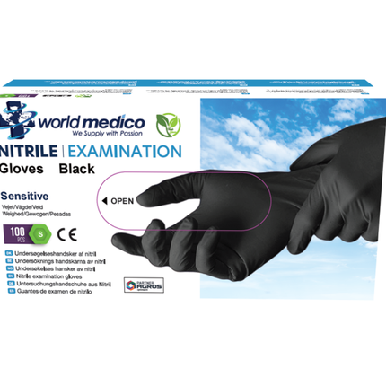 World Medico Nitrilhandschuhe Xtra Strong Schwarz 100 Stück Groß