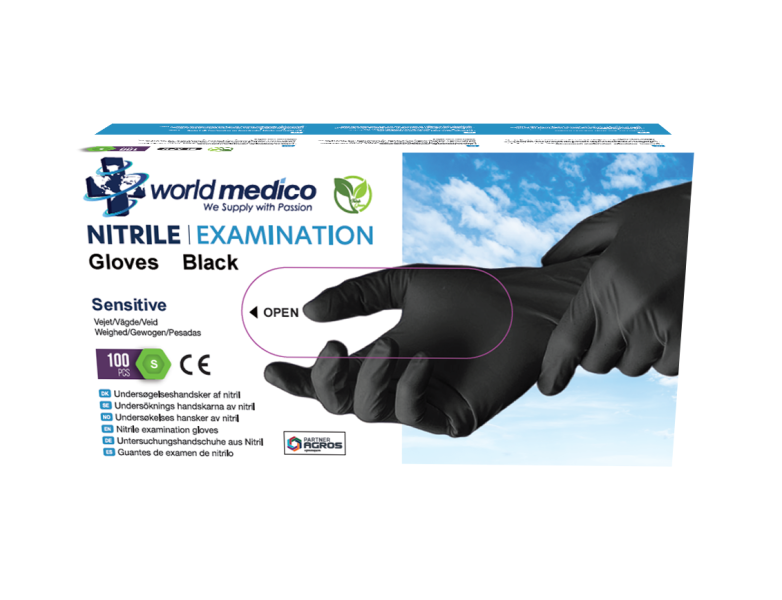 World Medico Nitrile Gloves Xtra Strong Black 100 pieces Large