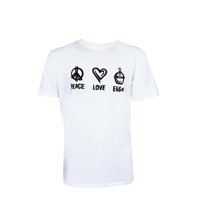 Big Green Egg T-Shirt Peace Love Egg White