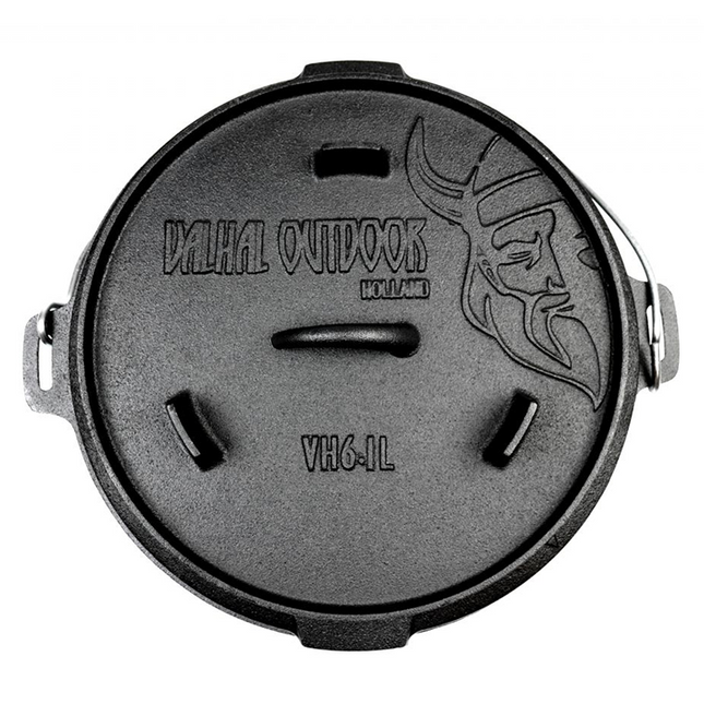 Valhal Outdoor Dutch Oven 6,4 Quarts / 6,1 Liter mit Füßen auf dem Deckel