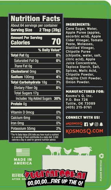 Kosmos Sweet Apple Chipotle BBQ Sauce 15.5oz