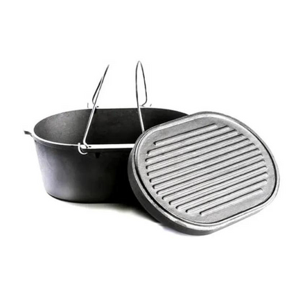 Valhal Outdoor Dutch Oven Ovaal 7.9 quarts  / 9 liter met Grillplaat zonder pootjes