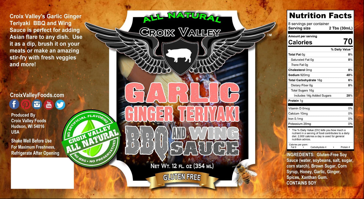 Croix Valley Garlic Ginger Teriyaki BBQ & Wing Sauce 12 oz