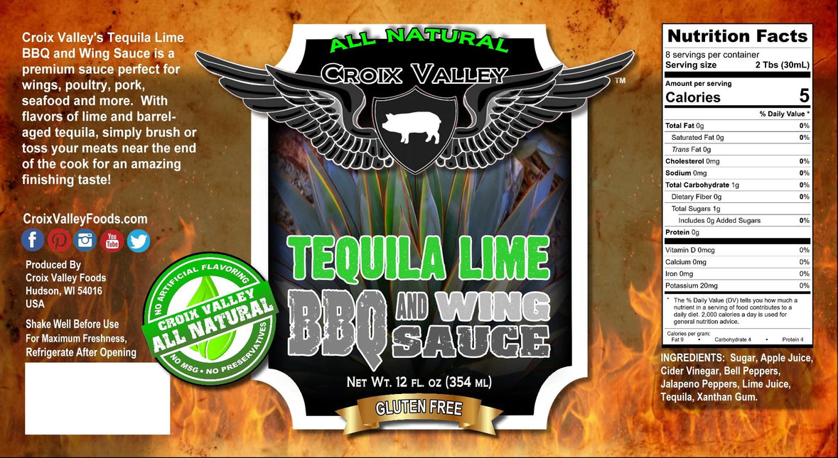 Croix Valley Tequila Lime BBQ &amp; Wing Sauce 12 oz