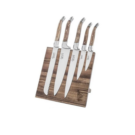 Laguiole Chef's Knife Set Olive Wood + Magnetic Knife Block