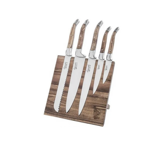 Laguiole Chef's Knife Set Olive Wood + Magnetic Knife Block