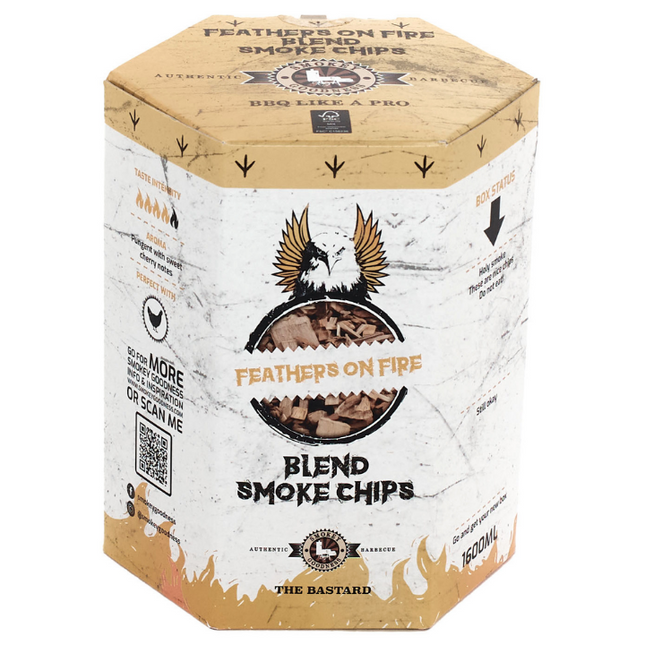 Smokey Goodness Feathers on Fire Smoke Chips Mischung aus Apfel, Kirsche, Hickory und Eiche, 1600 ml