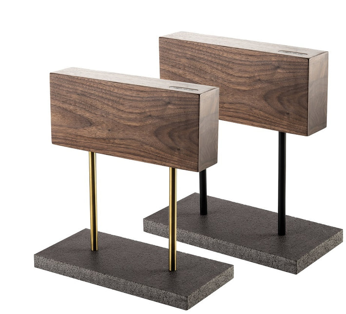 Forged Magnetische Messenblok Walnoot op Natuurstenen Voet