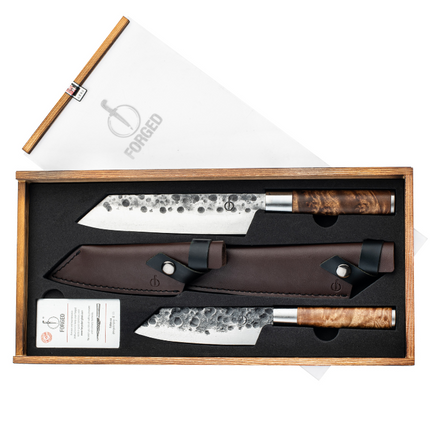 Forged VG10 Forged Bunka Messenset met Lederen Hoes