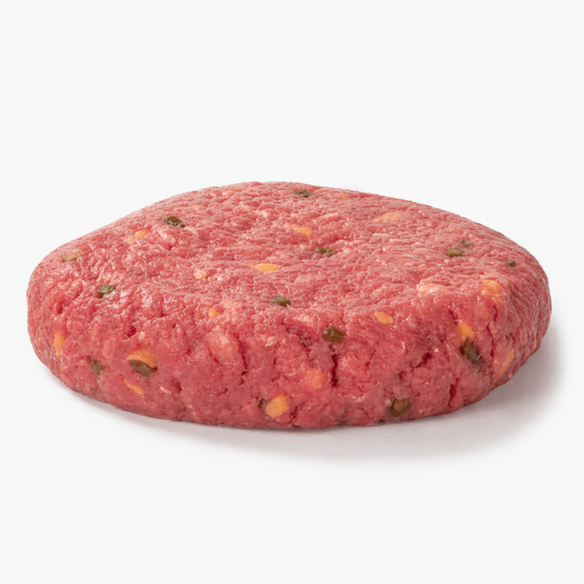 Home Made Texas Hamburger Cheddar/Groene Jalapeño Grain Fed 120 gram