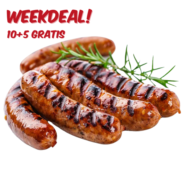 Home Made WEEKDEAL: BBQ Worst Bacon Onion 10 + 5 GRATIS