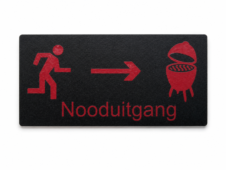 Kamado Specials Nooduitgang Wandbordje Zwart / Rood