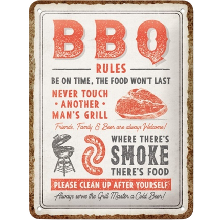 Vuur & Rook BBQ Wandbord BBQ Rules 20x15cm