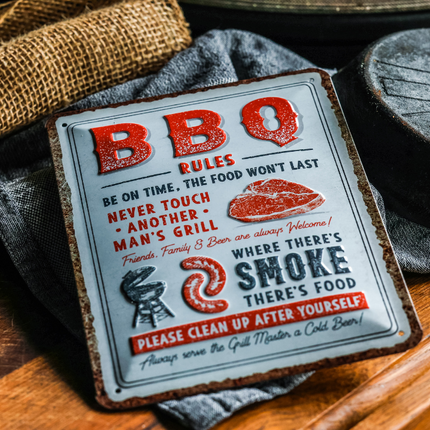 Vuur & Rook BBQ Wandbord BBQ Rules 20x15cm