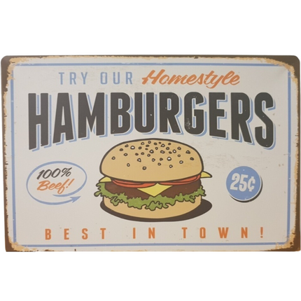 Vuur & Rook BBQ Wandbord Best Hamburgers in Town 30x20cm