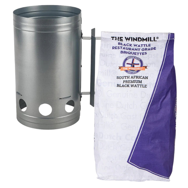Vuur & Rook The Windmill Black Wattle Briketten 6 kg + GRATIS Aluminium Brikettenstarter 20 cm