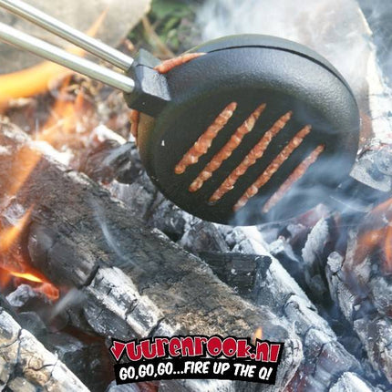 Vuur & Rook Vuur en Rook Pre-Seasoned Cast Iron  Hamburger Iron (RVS stelen)