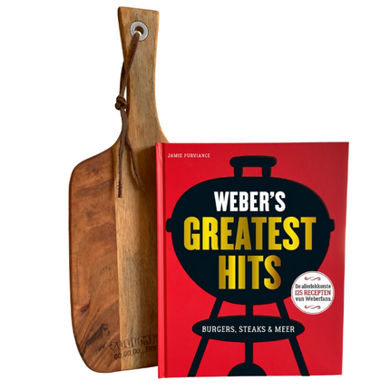 Vuur & Rook Vuur&Rook Acacia Serveerplank 42 cm + Weber's Greatest Hits